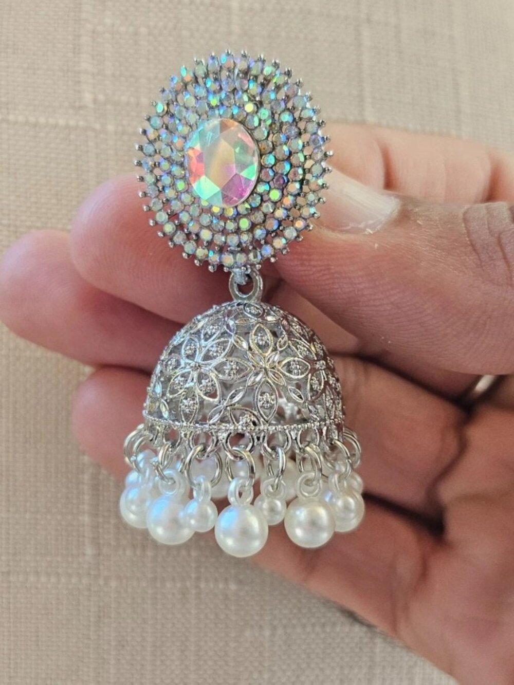 Silver Tone Jhumka Earrings Pakistani Indian Ethnic Earrings Fashion Jewelry New - Picture 9 of 13